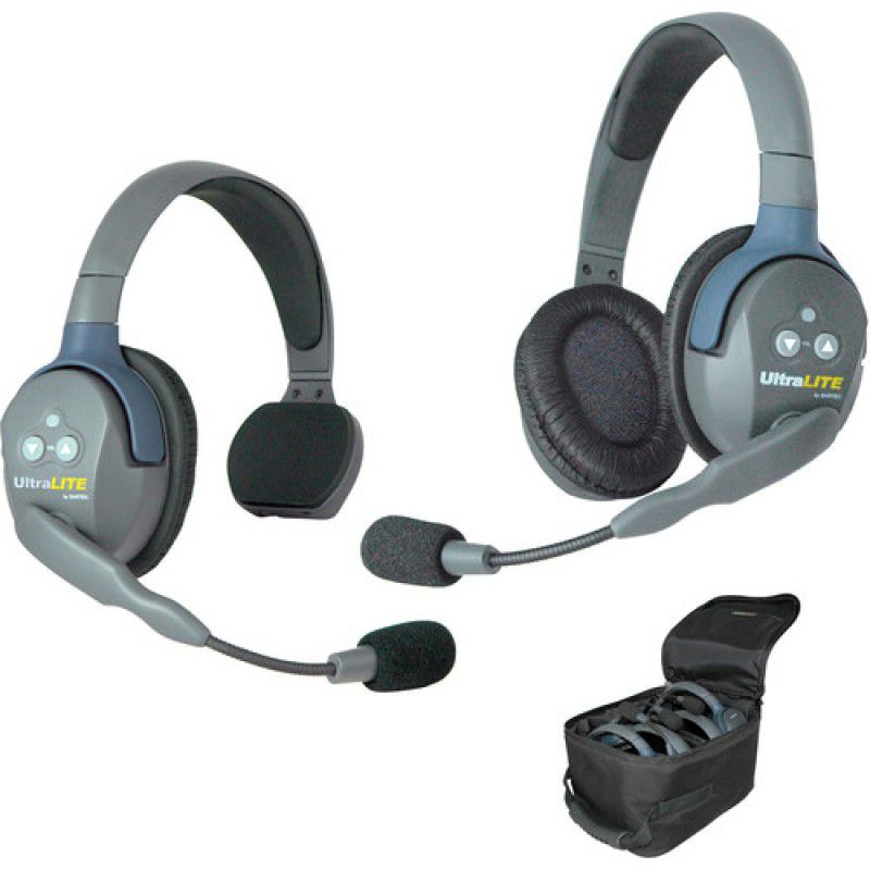 UltraLITE 2 person system w/ 1 Single 1 Double Headset, batteries, charger & case